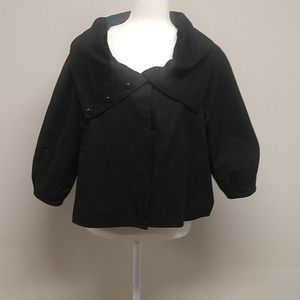Apostrophe Black Jacket, featuring a sophisticated cowl neck